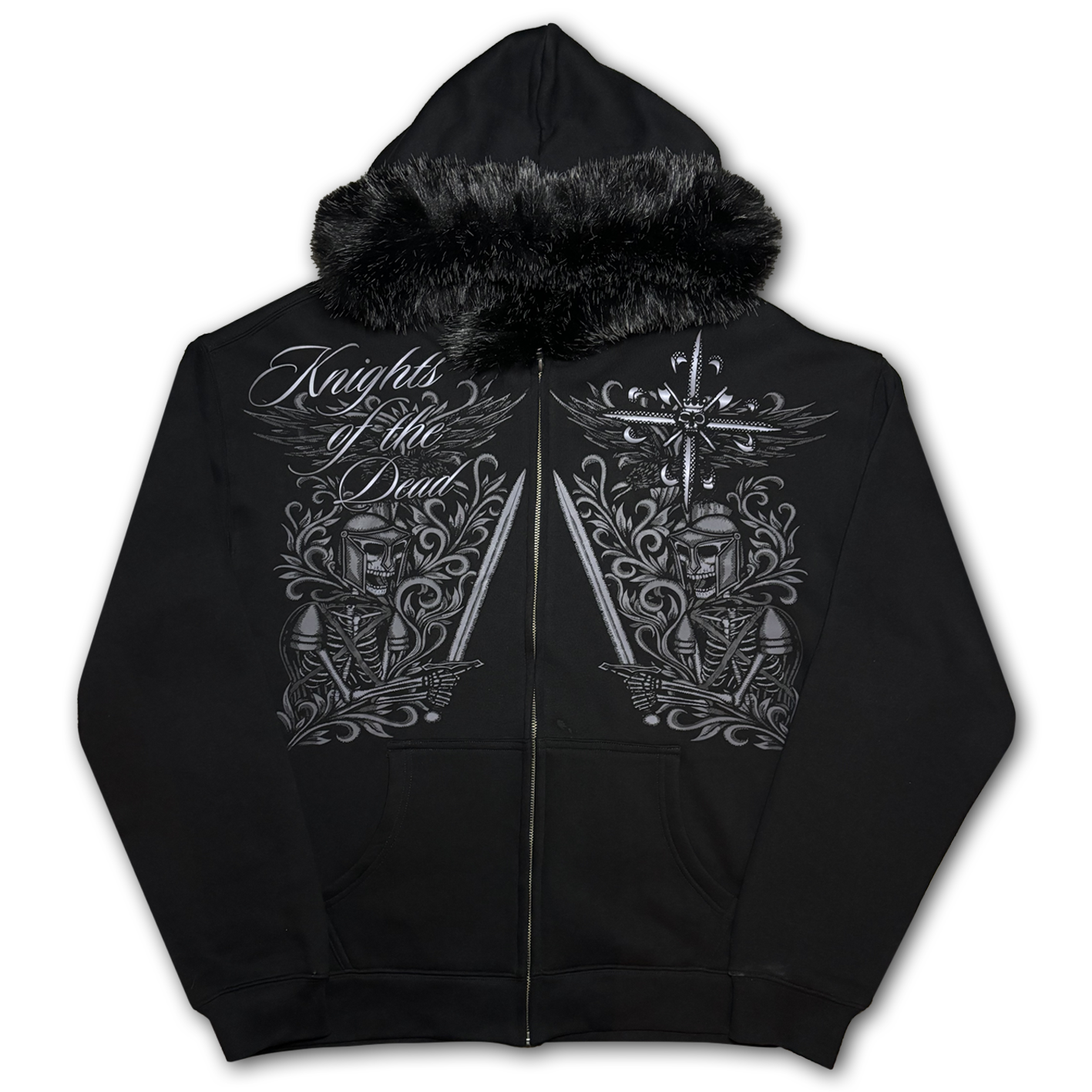 Skeleton Knight Black Fluffy Hoodie