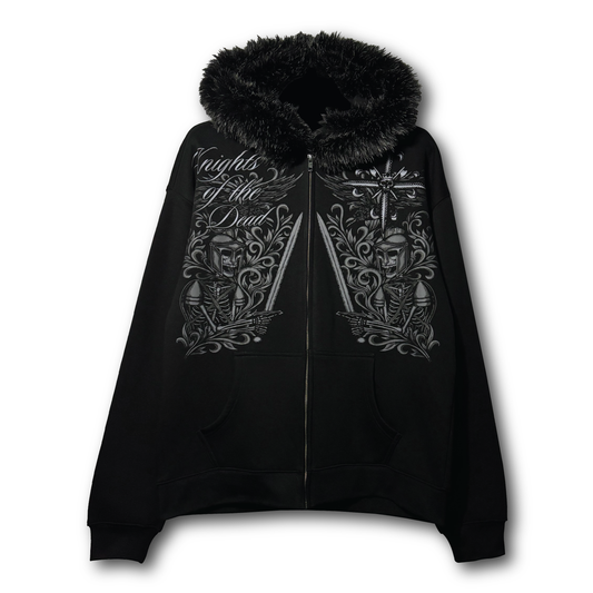 Skeleton Knight Black Fluffy Hoodie